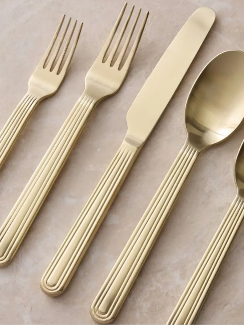 New West Elm Grooved Satin Flatware Champagne Utensils Set of 20 MSRP$196